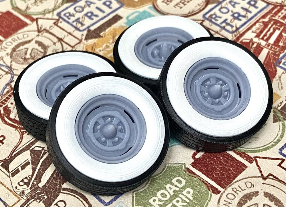 Resin 15-Inch “Chrome Reverse” Wheels, W/ Wide Whitewalls,1/24 1/25 Scale
