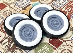 Resin 15-Inch “Chrome Reverse” Wheels, W/ Wide Whitewalls,1/24 1/25 Scale