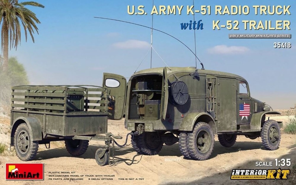 Miniart 1/35 US Army K-51 Radio Truck with K-52 Trailer Plastic Model Kit