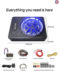 2025 Upgraded 10″ 1200W Slim Under Seat Powered Car Subwoofer, Car/Truck Sub