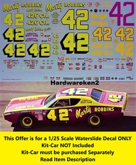 NASCAR DECAL #42 MARTY ROBBINS 1971-1977 DODGE CHARGER MARTY ROBBINS 1/25