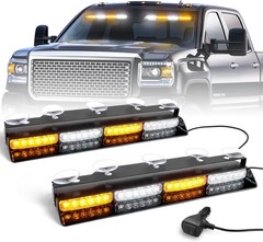 6Z4J Emergency Dash Strobe Lights: 2×16.8 inch Amber White Safety Lights, 48 LED