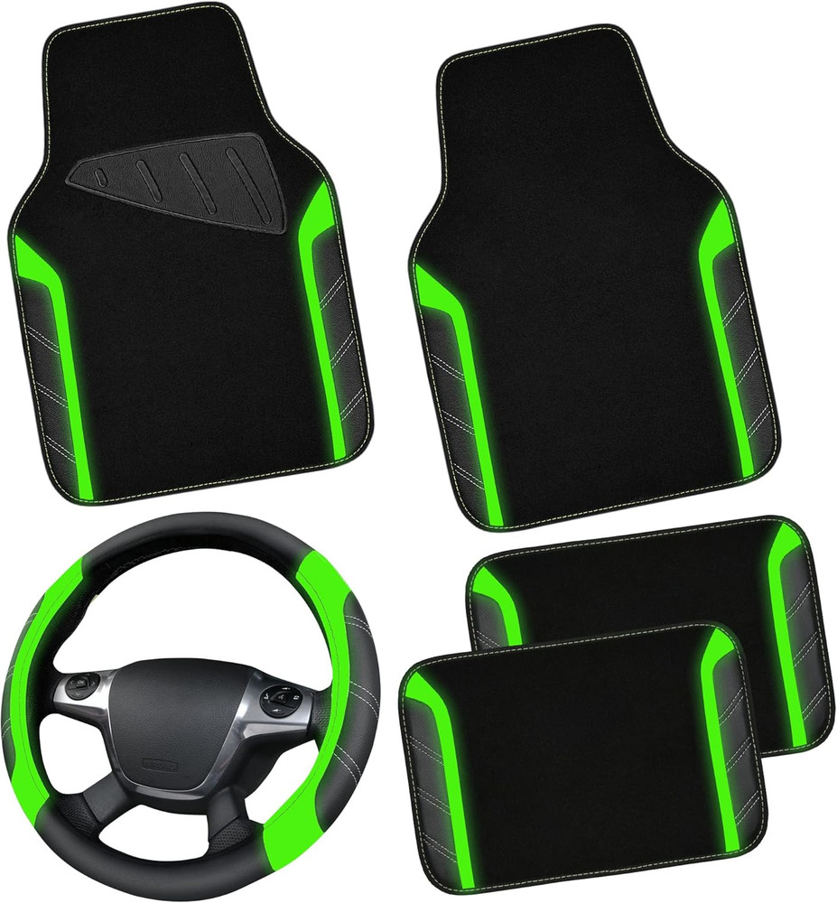 Leather Steering Wheel Cover and Waterproof Car Floor Mats,Microfiber Universal