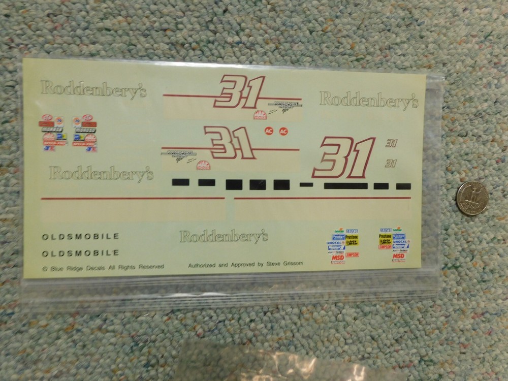 Blue Ridge decals 1/24 1/25 Roddenberry’s #31 Oldsmobile – sheet only Lot 1 A2