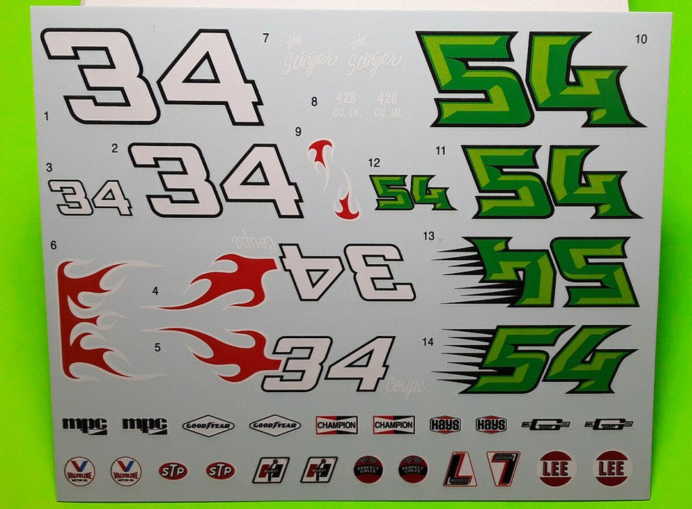 Waterslide decal sheet race car flames #54 1/25 1934 34 Ford SLAMMER MODIFIED