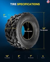 PHILTOP ATV UTV All-Terrain Tires 16×8-7, 4-Ply Super Mud 16×8-7 ATV Tires for