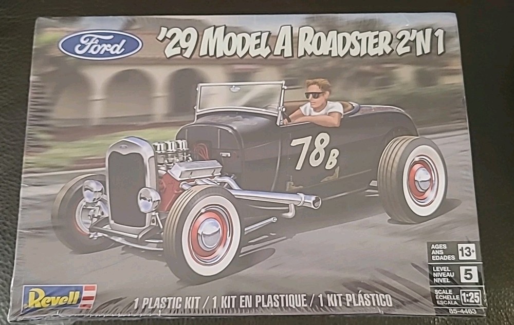 Revell 1/25 Scale Ford ’29 Model A Roadster 2’n1 Model 85-4463 NIB Sealed #472