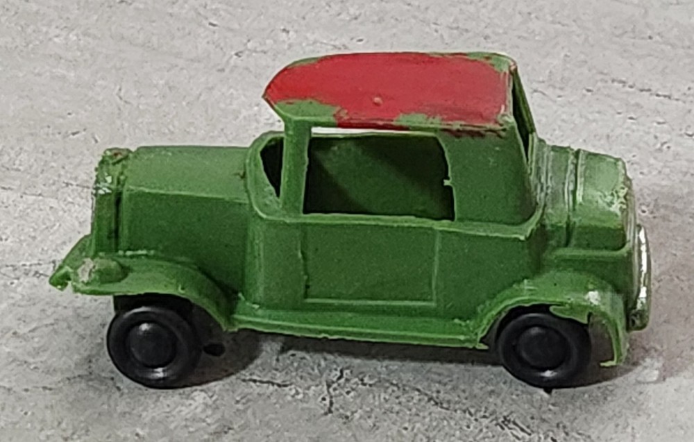Vintage Model T Car Molded Plastic, No Markings, Green, Red Roof, Pre-Owned