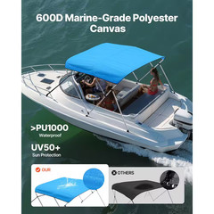 3 Bow Boat Bimini Tops, Durable Polyester Canopy with Aluminum Frame, Water-Resi
