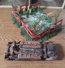1957 CHEVY RUSTY JUNKER IN CORNER JUNKYARD DIORAMA SCENE /OPENING DOORS/TRUNK !!
