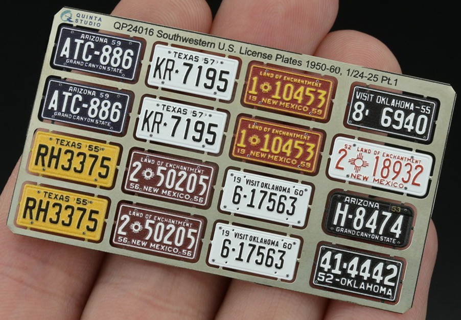 Quinta Studio 1/24 1/25 Metal License Plates AZ TX NM OK 1950s-1960s Photoetch