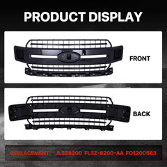Front Upper Hood Grille Grill Gray Compatible with 2018-2020 Ford F150 XLT XL, R