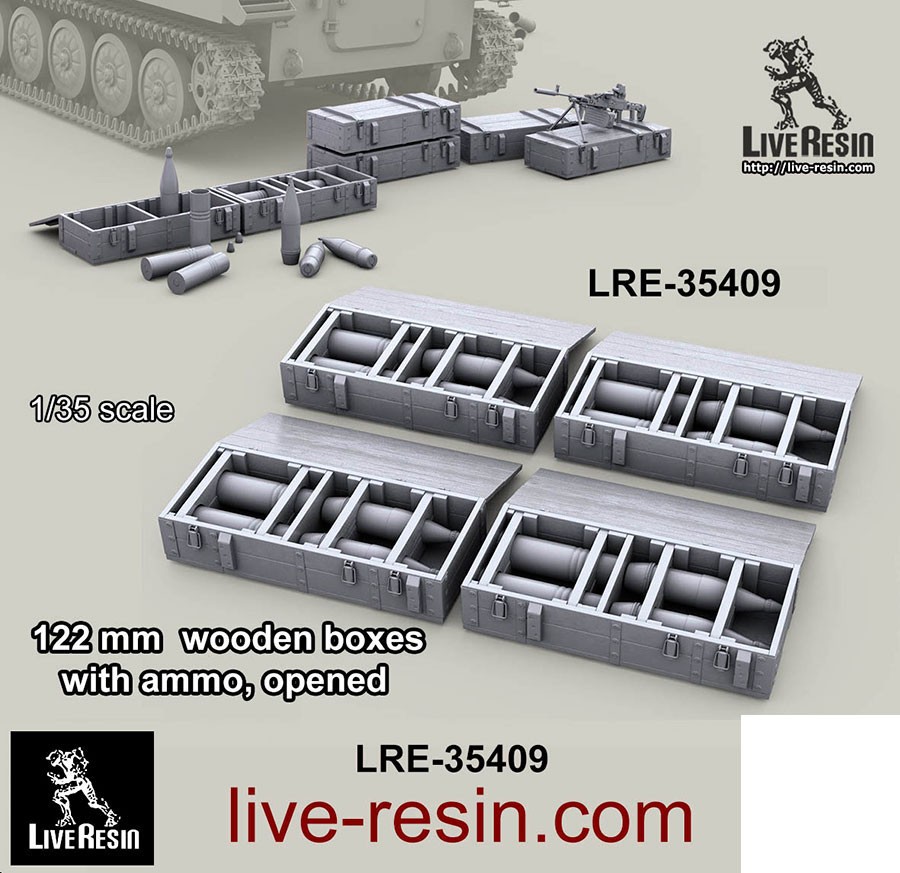Live Resin 1/35 122mm Wooden Boxes with Ammo, Opened