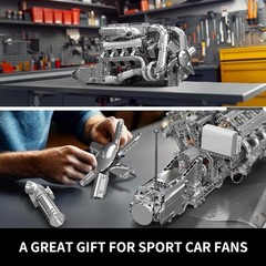 Realistic V8 Engine Building Blocks Set – 2899 PCS STEM Toy for Teens & Adults