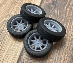 1/24 Scale: 17-inch Minilites model car wheels/tires. Resin; 3D Print