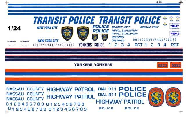 Yonkers – New York City – Nassau Cty 1/24th – 1/25th Scale WATERSLIDE DECALS – B