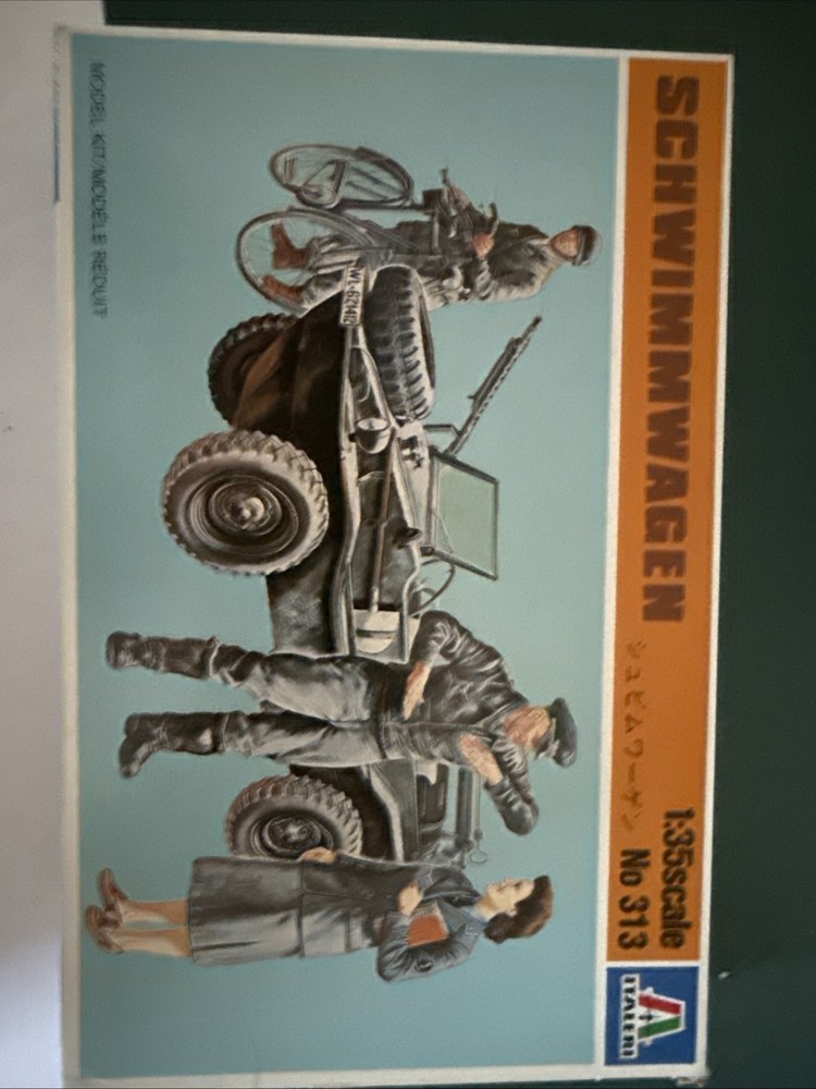 Italeri No.313 1/35 Schwimmwagen with 3 figures one on a bicycle. Model Kit.
