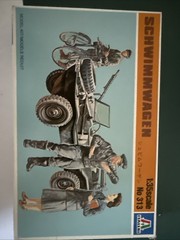 Italeri No.313 1/35 Schwimmwagen with 3 figures one on a bicycle. Model Kit.