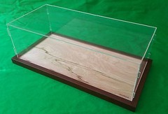 29″L x 12.5″W x 11″H display case with 3/16″ thick Acrylic brown wood frame base