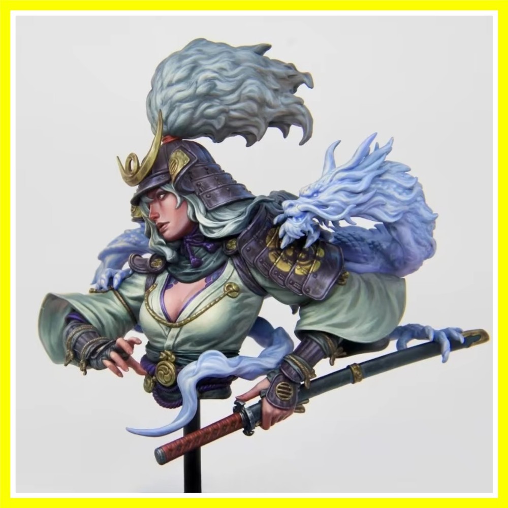 1/10 Scale Die-Cast Resin Bust Model Kit Female Warrior & Dragon Statue Unass…