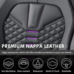 Car Seat Covers Front Seats, Nappa Leather Black&Purple Car Seat Cover, Automoti