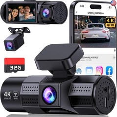 4K 3 Channel Dash Cam Front and Rear Inside, Wi-Fi Full HD Dash Camera for