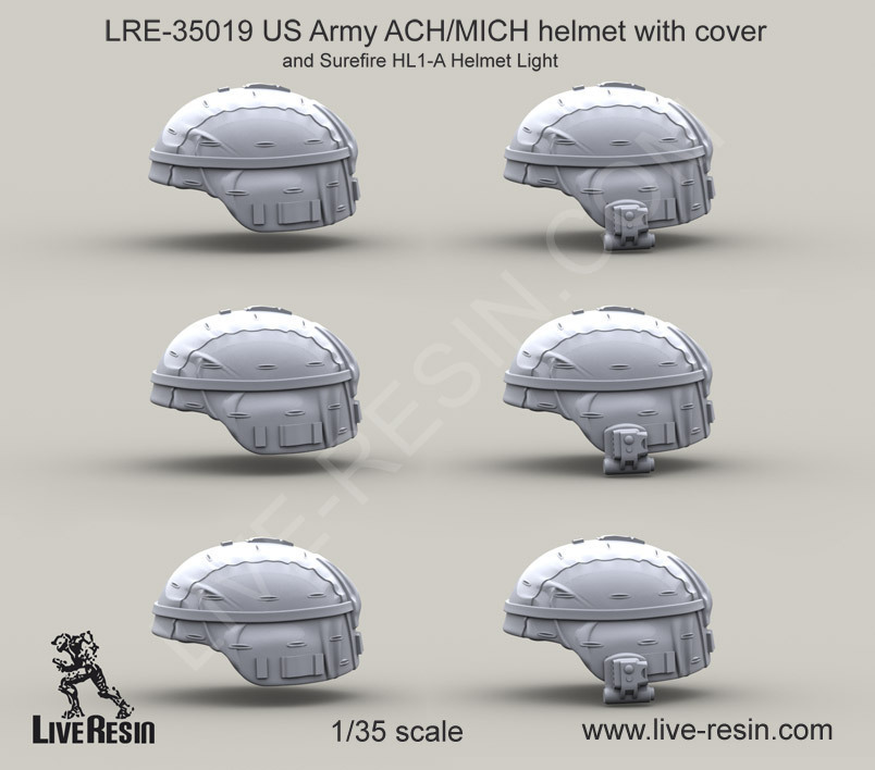Live Resin 35019 1/35 US Army ACH/MICH Helmet with Cover (1)