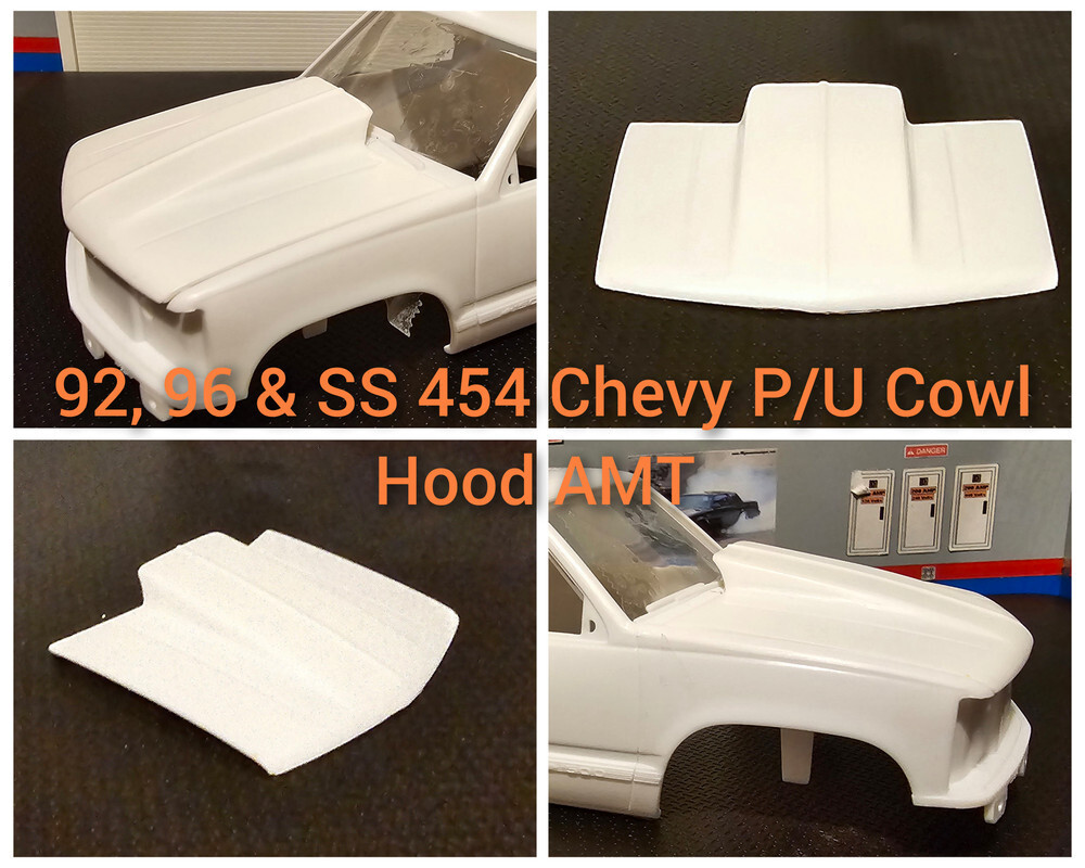LEX’S SCALE MODELING Resin Cowl Hood for ’92, ’96 & 454 SS Chevy P/U AMT 1/25.