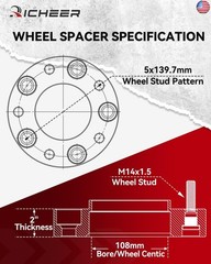 Richeer 5×5.5 Wheel Spacers for 2012-2018 Ram 1500, 4PCS 2 inch 5×139.7mm