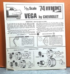 1/25 MPC ’74 VEGA by CHEVROLET # 1-7427-250 (INSTRUCTIONS ONLY)