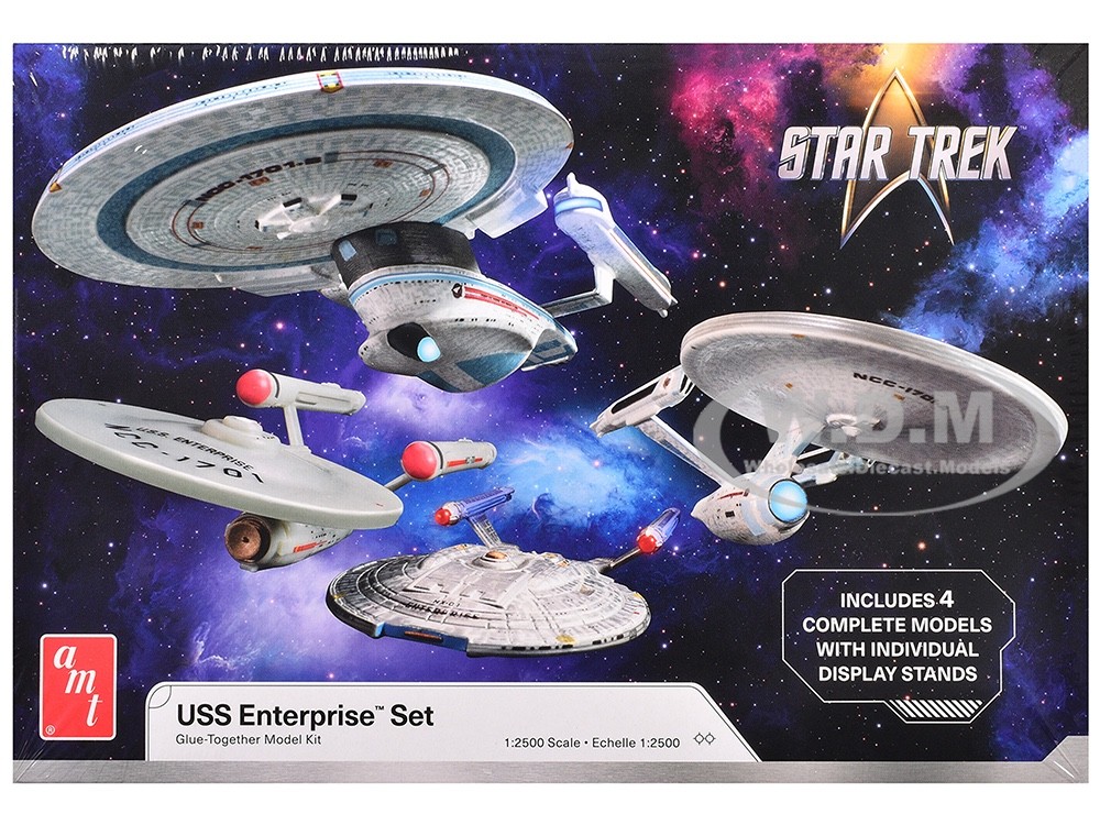 SKILL 2 MODEL KIT USS ENTERPRISE 4 SHIP SET “STAR TREK” 1/2500 BY AMT AMT1485