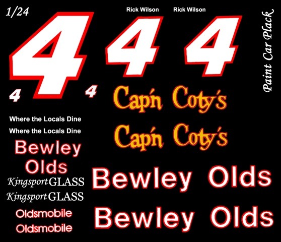 #4 Rick Wilson Bewley Olds 1986 1/25th – 1/24th Scale Waterslide Decals