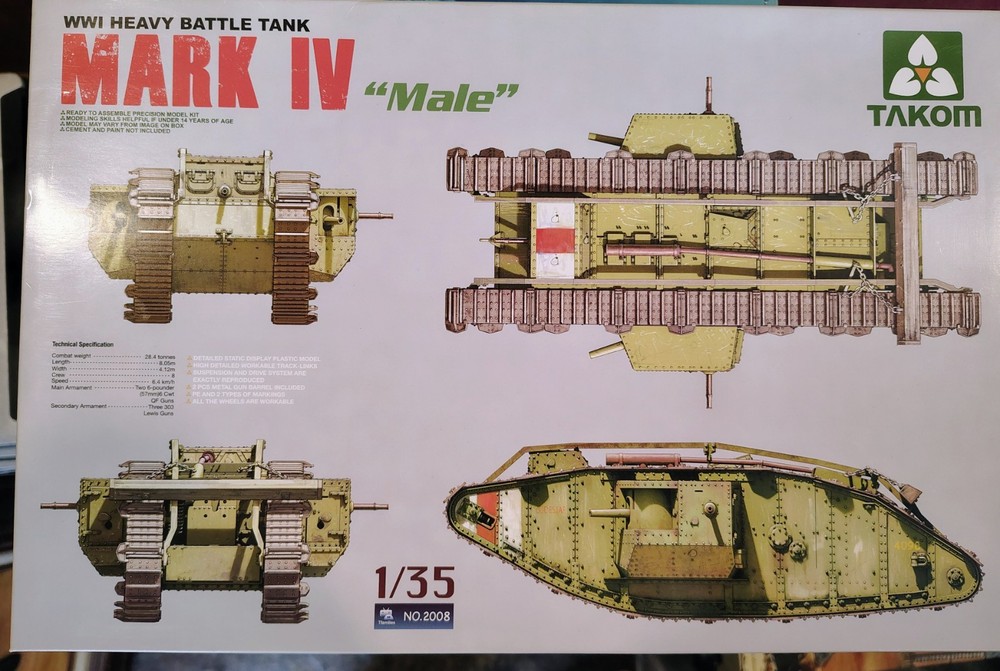 Takom Mark IV Male WWI Heavy Battle Tank Model Kit 2014 1/35 Scale