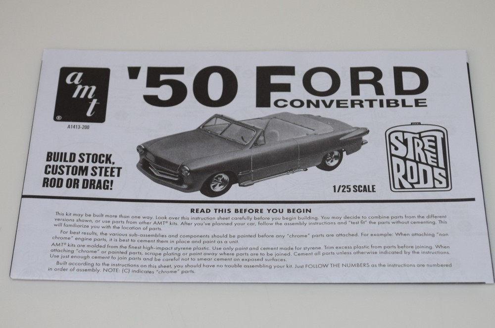 AMT 1950 FORD CONVERTIBLE #1413/12 ⭐PARTS⭐ INSTRUCTION BOOKLET 1:25