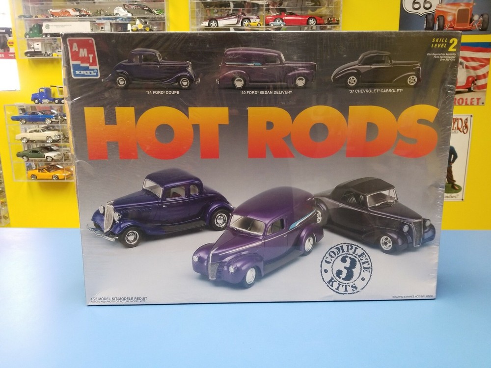 AMT ERTL HOT ROD ’34 FORD CPE, ’40 FORD SEDAN & ’37 CHEVROLET CABROLET SET NEW