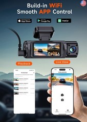 4K 3 Channel Dash Cam Front and Rear Inside, Wi-Fi Full HD Dash Camera for