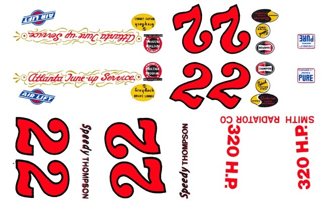 #22 Speedy Thompson Atlanta Tune Up Service 59 Chevy 1/24th – 1/25th Scale Decal
