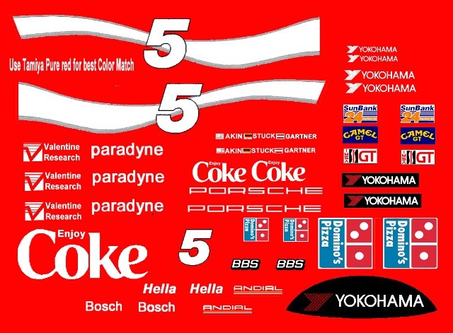 #5 Coke Porsche 962 IMSA 1986 24 Hours Of Daytona 1/64th Scale Waterslide Decals