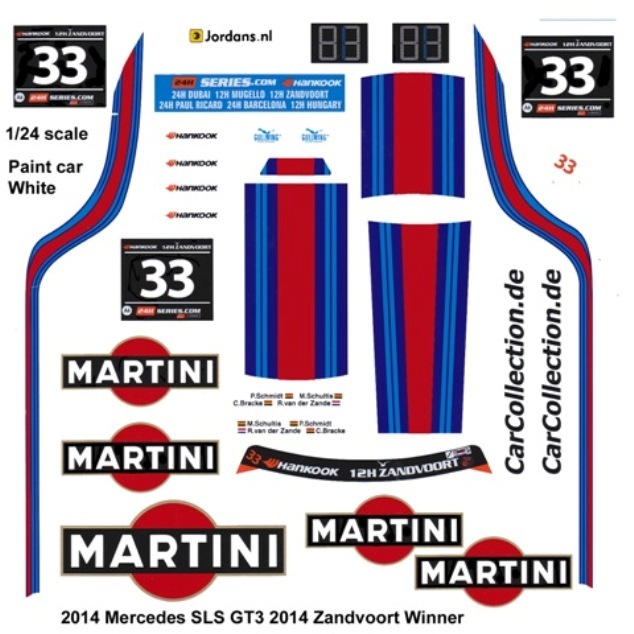 #33 Mercedes Benz SLS GT3 2014 Winner 1/25th – 1/24th Scale Waterslide Decals