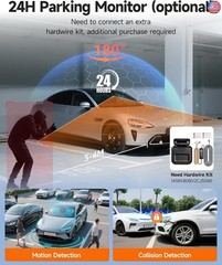 360° Dash Cam Front and Rear Inside, 4 Channel Dash Camera for Cars FHD