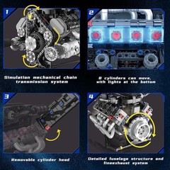 V8 Engine Model Kit with LED Lights & App Control – 715 PCS STEM Experience
