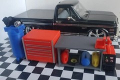 Red Tool Box Workbench Oil Pan Gas Air Compressor 1/24 1/25 Scale Garage Diorama