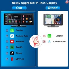 Upgraded 11″ CarPlay Screen for Car, Built-in Net-Flix/YouTube/TikTok and Other
