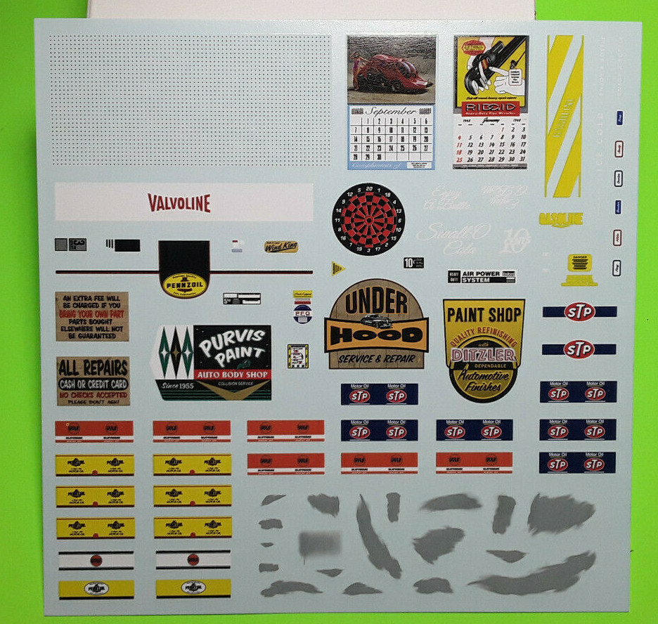 Tip Top Shop #2 DECAL ONLY 1/25 Waterslide Sheet Diorama Dart Board Shop Signs