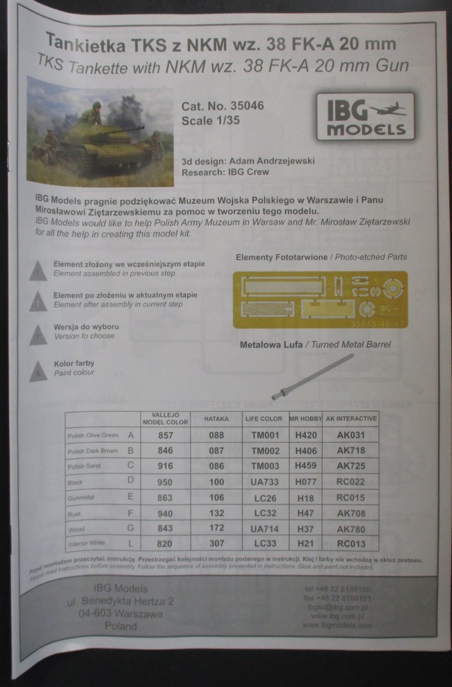IBG 1/35th Scale Polish TKS Tankette – Directions Only from Kit No. 35046