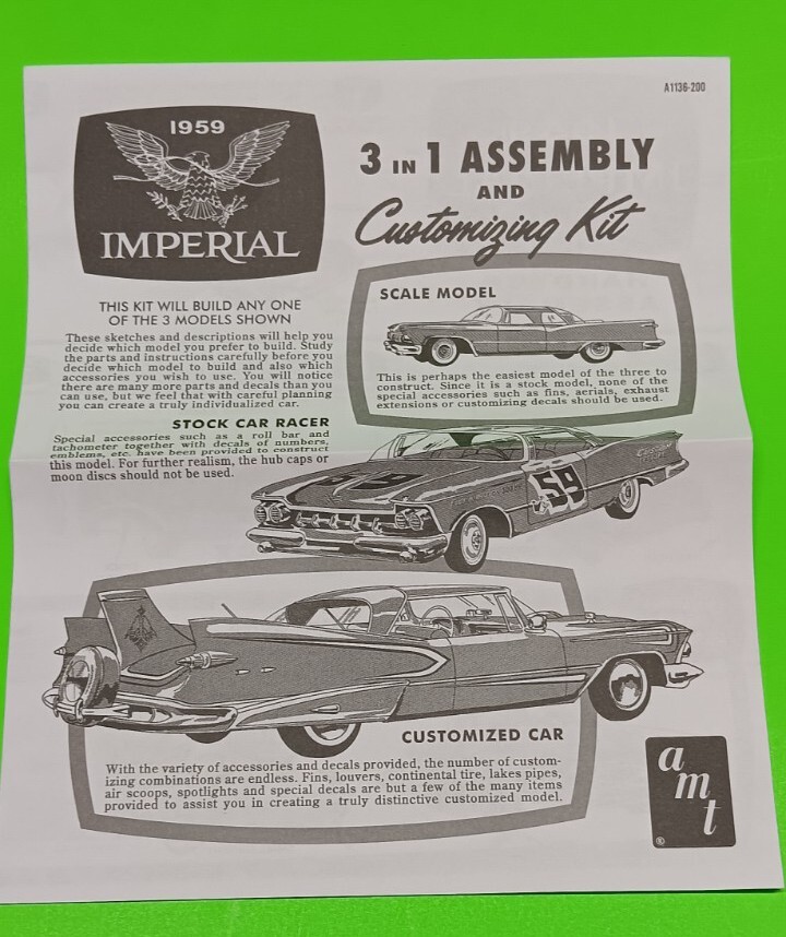 AMT 1959 Chrysler Imperial 1/25 Instruction Sheet Model Car