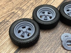 1/24 Scale: 17-inch “Cragar SS” model car wheels/tires. Resin; 3D