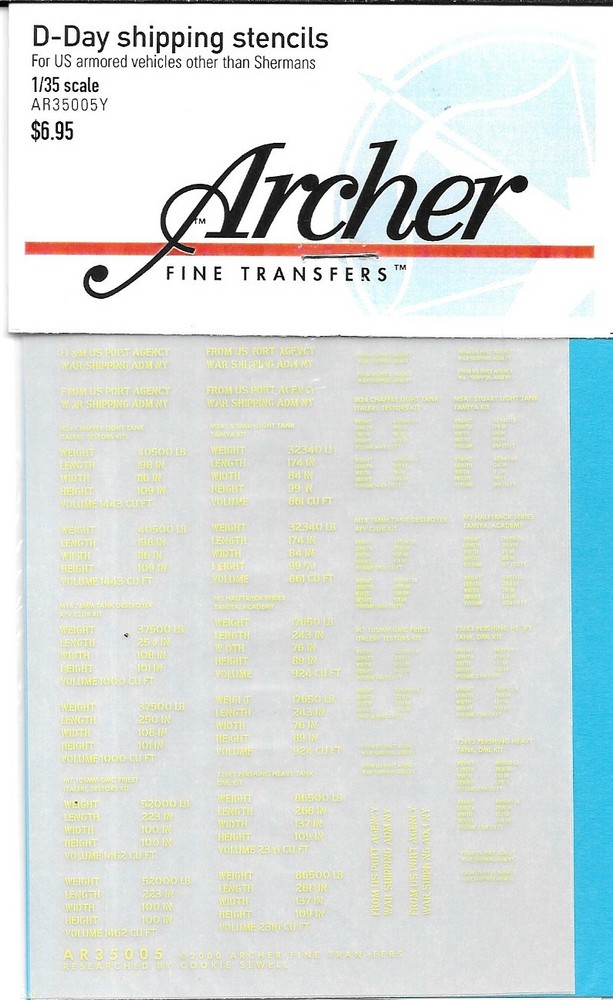 Archer D-Day Shipping Stencils Yellow Transfer Decals AR35005Y