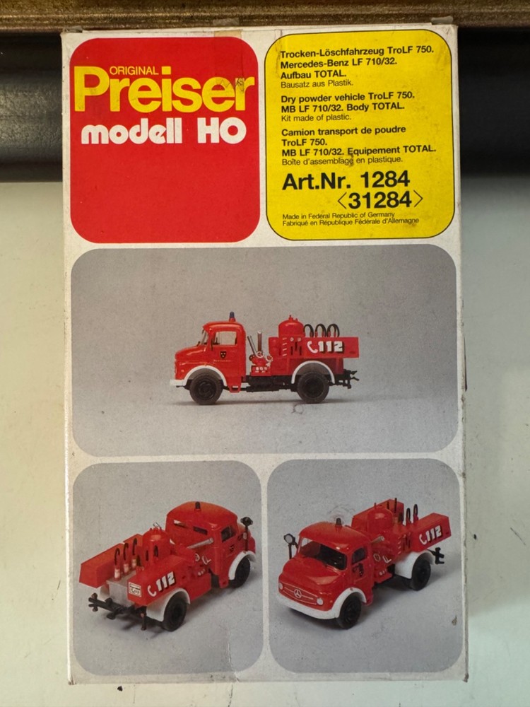 Preiser 1284 Mercedes Troken Loschfahrzeug TroLF 750 Foam Fire Truck Kit 1:87