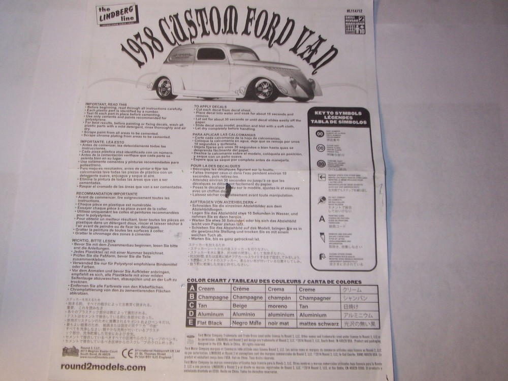 Vintage Lindberg/Round2 1938 Custom Ford Van Instruction Sheet Only